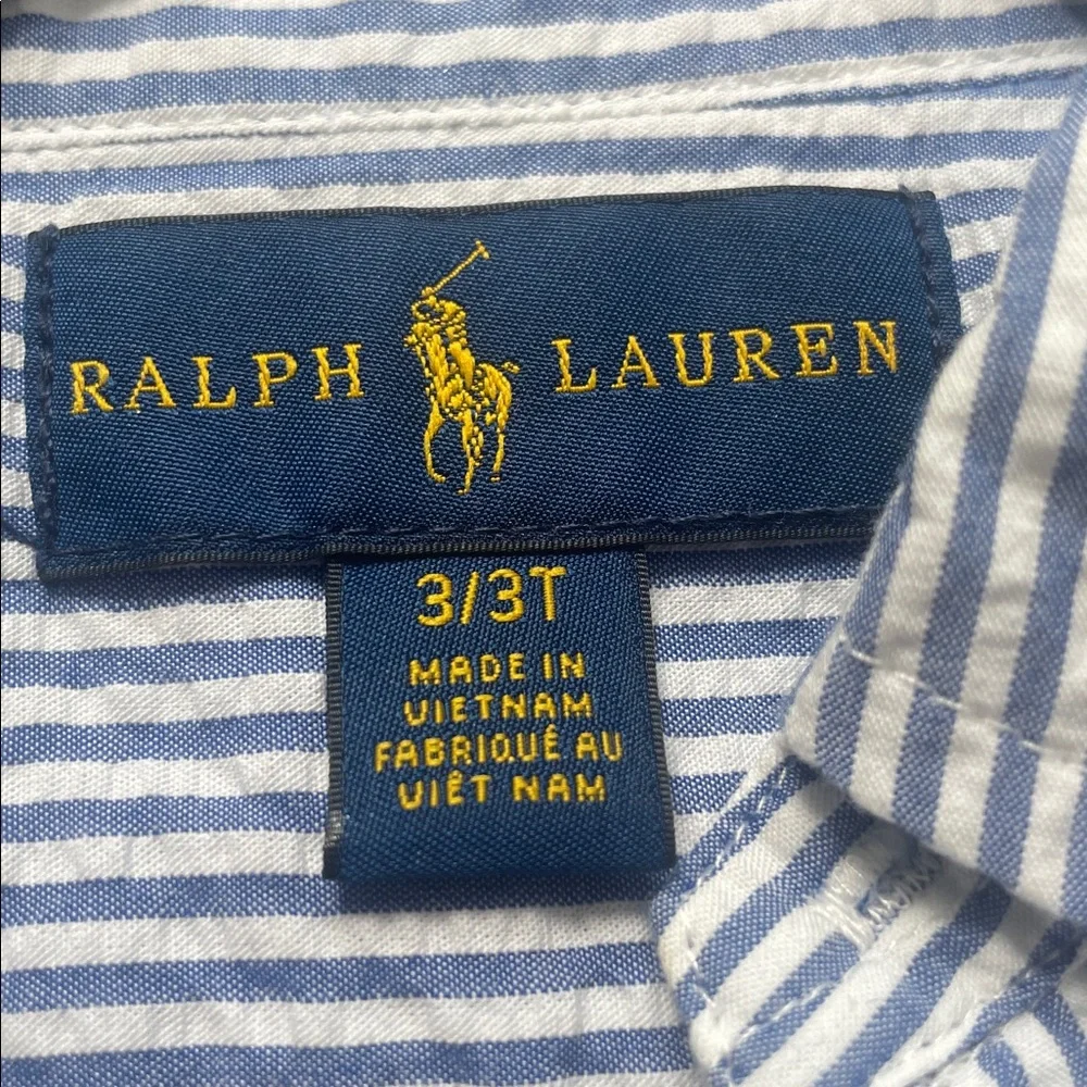 Ralph Lauren Blue and White Striped Short Sleeve Button-Down Shirt